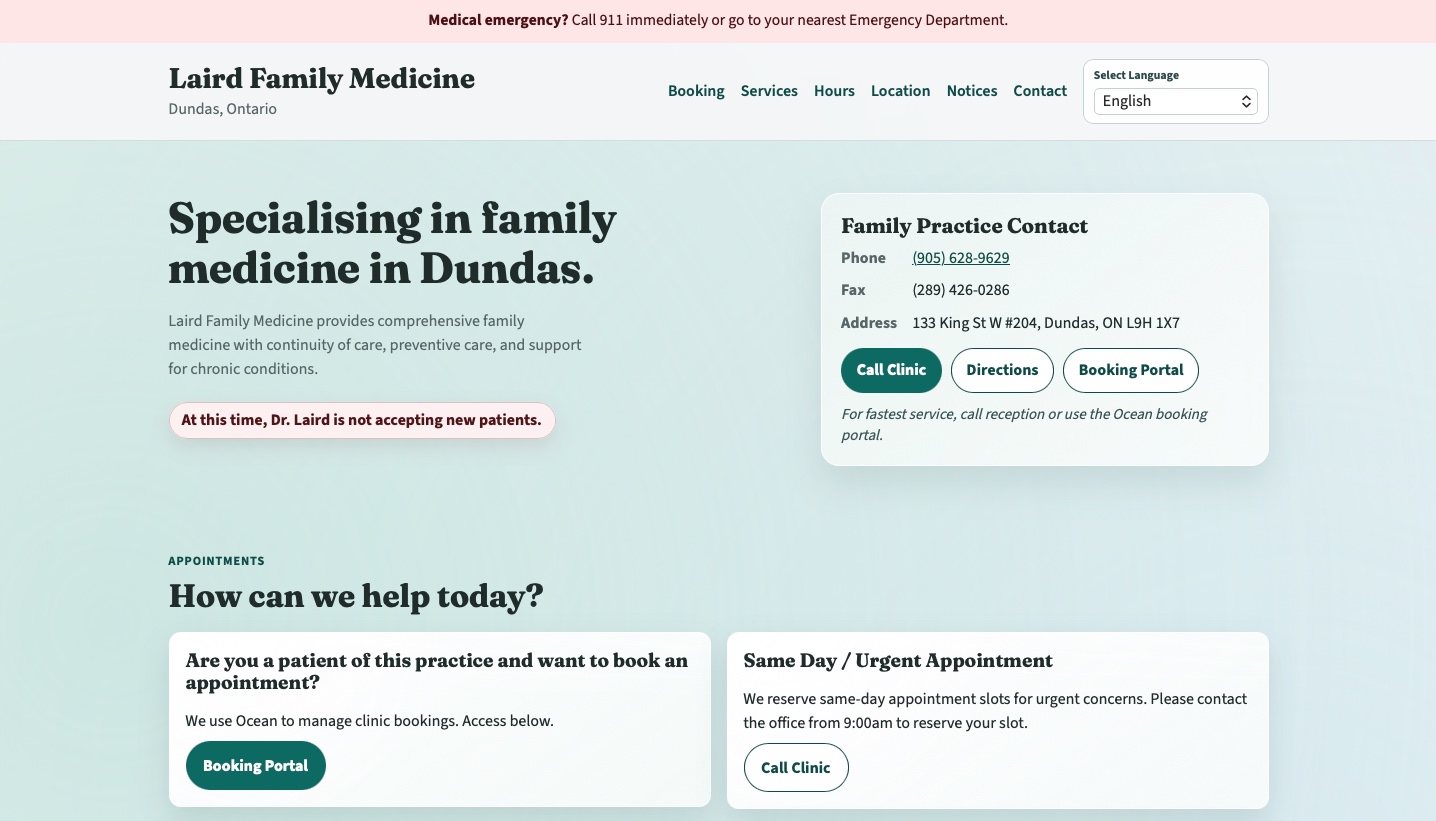 Laird Family Medicine website preview